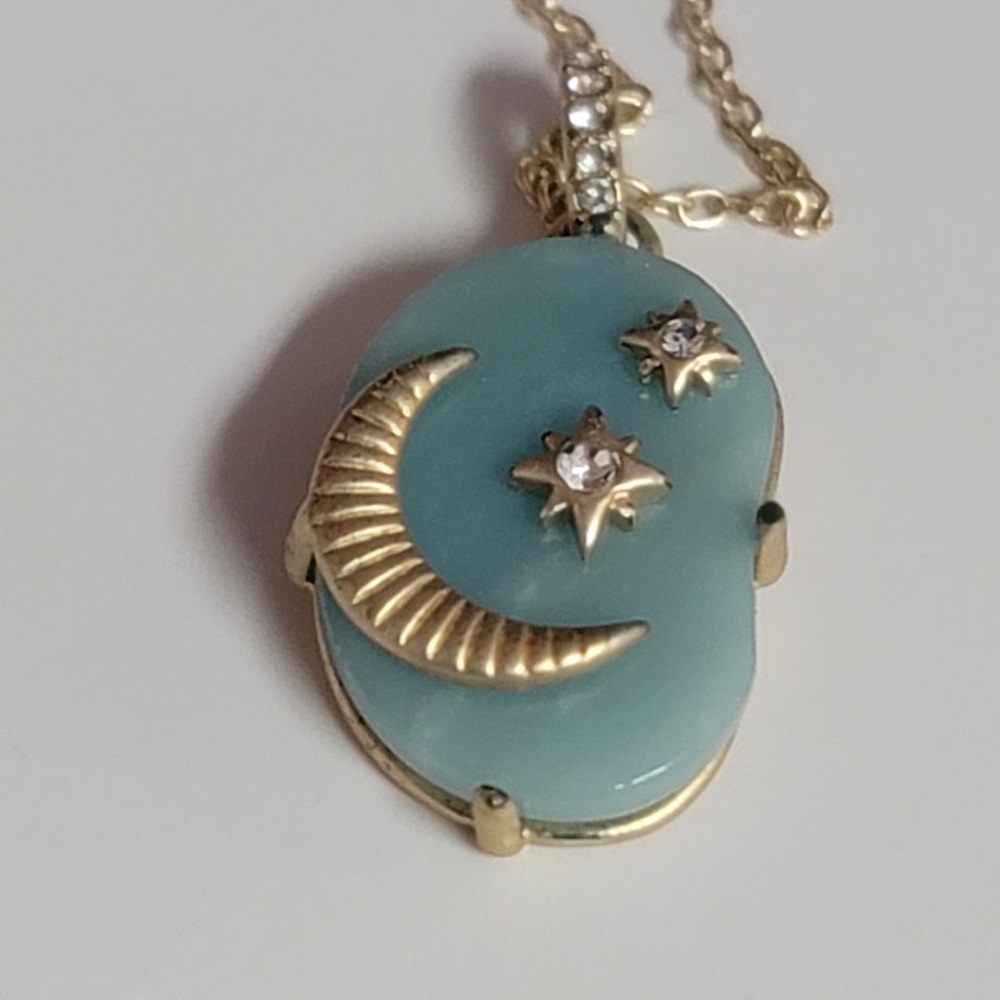 Amazonite File Silver Plated 16" + 2" Necklace with The moon and Stars Pendant